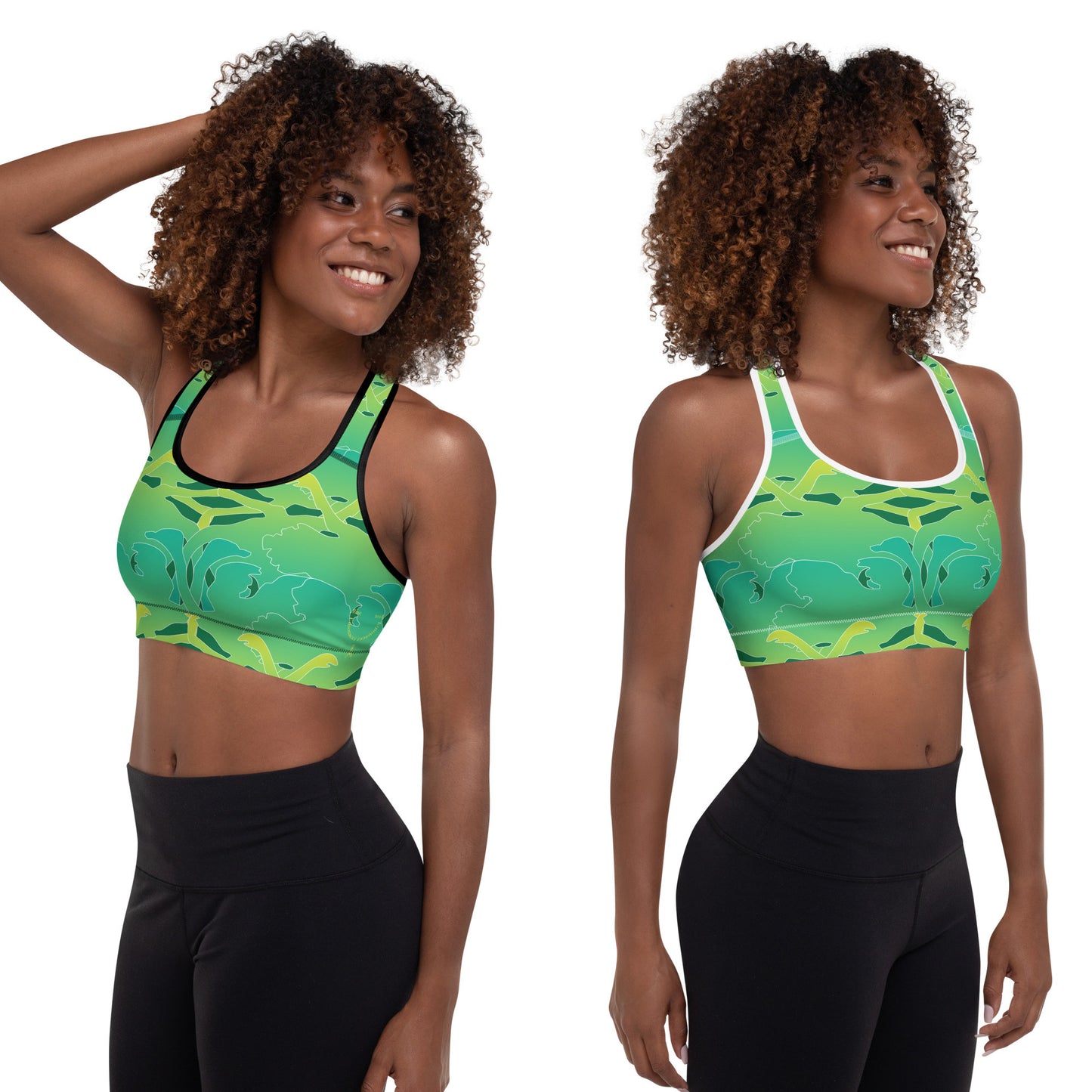 Lime Green Patterned Sports Bra