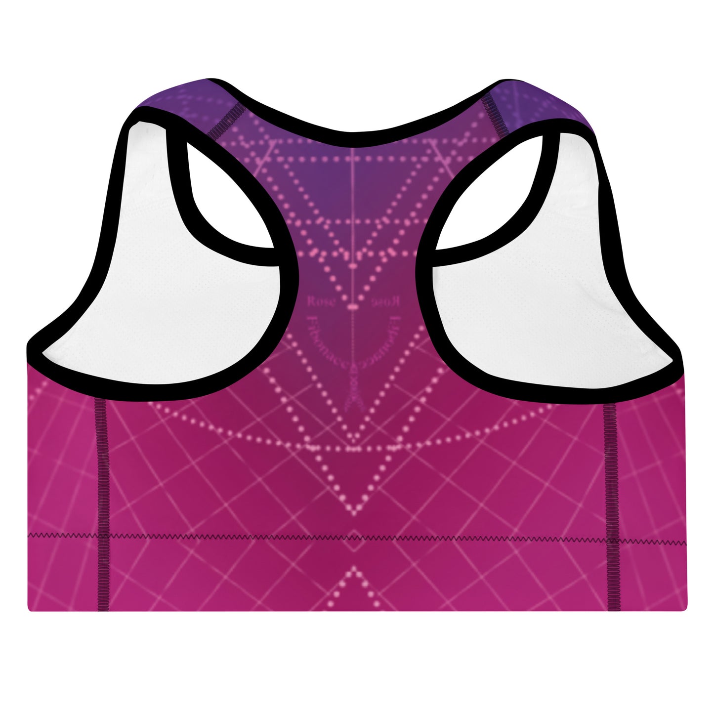 Purple / pink sports bra with dots and line geometric pattern Back view