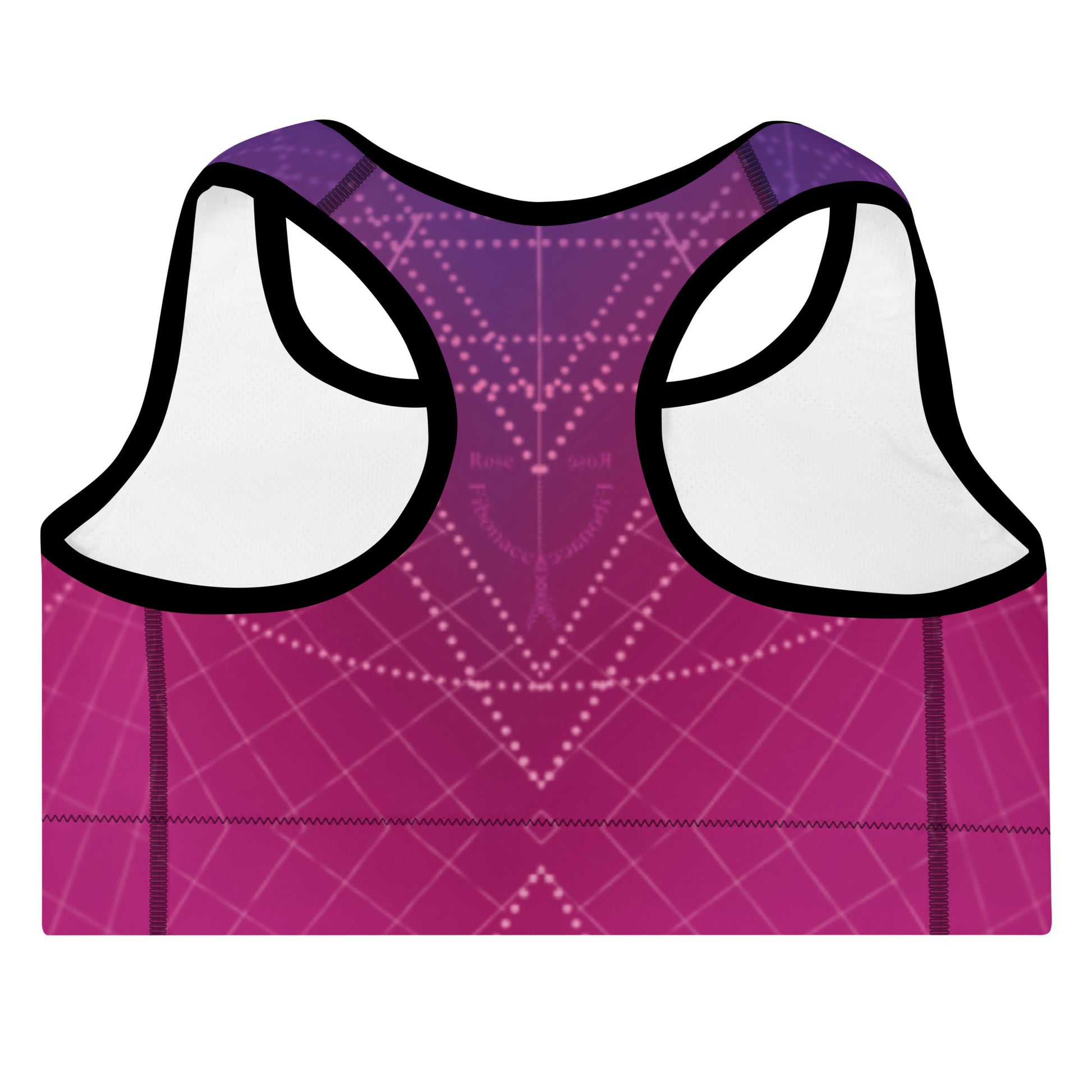 Purple / pink sports bra with dots and line geometric pattern Back view