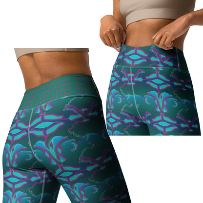 Blue, Green Ostrich Yoga Leggings