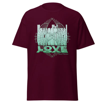 Maroon unisex t-shirt with ‘Unconditional Love’ message in green for spiritual and mindful souls